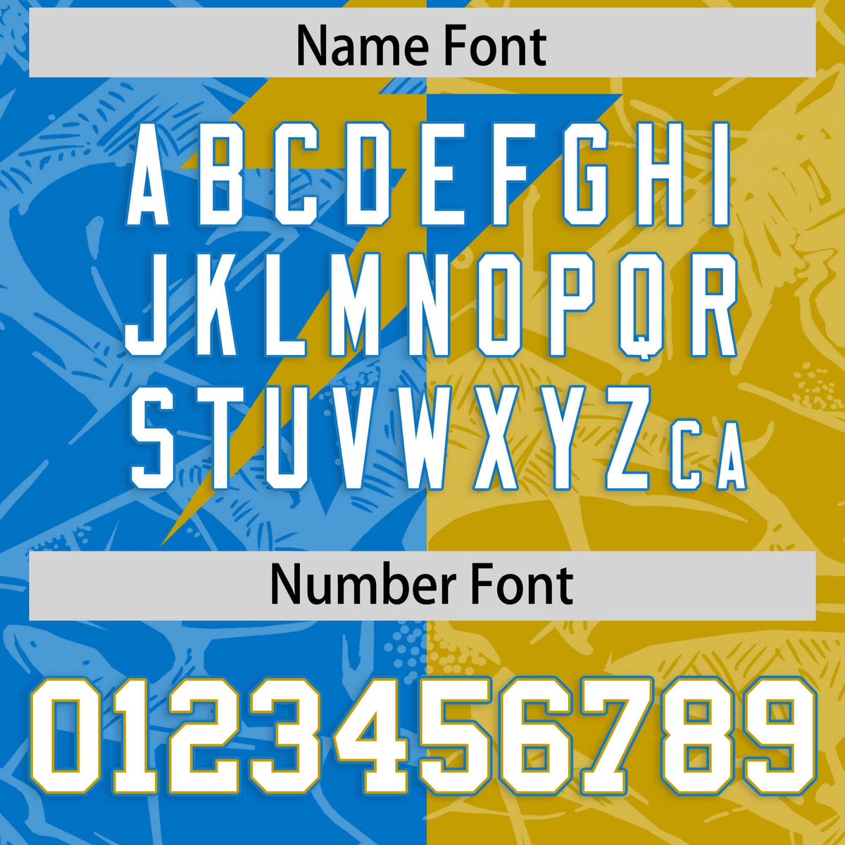 Custom Panther Blue Old Gold Split Personalized Lightning Pattern American Football Jersey