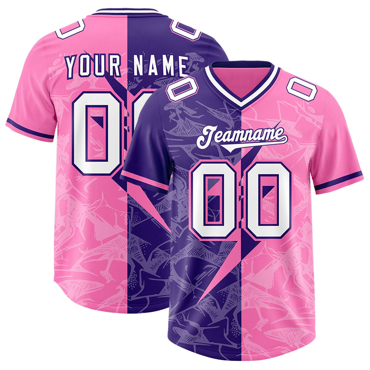 Custom Pink Purple Split Personalized Lightning Pattern American Football Jersey