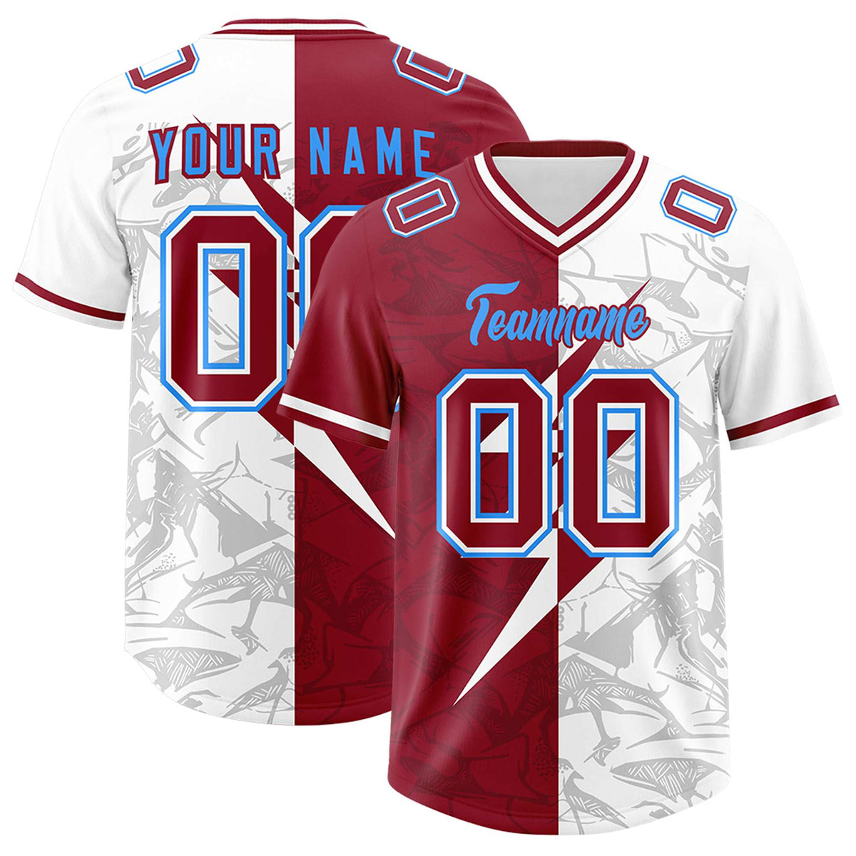 Custom Cardinal White Split Personalized Lightning Pattern American Football Jersey