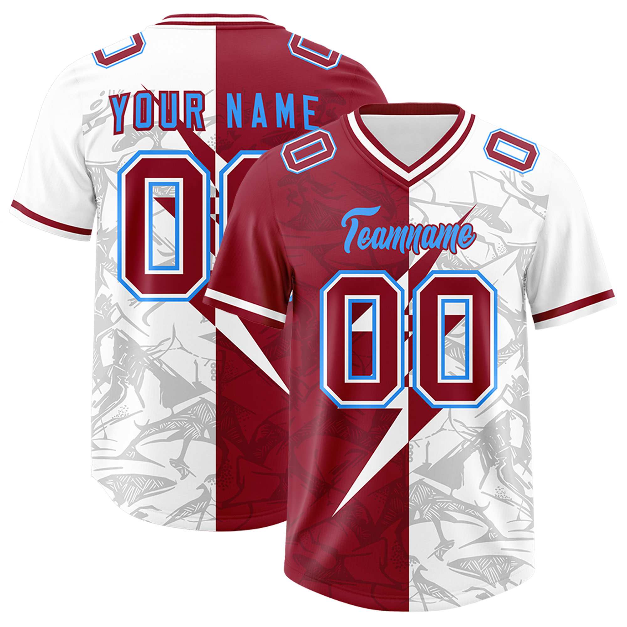 Custom Cardinal White Split Personalized Lightning Pattern American Football Jersey