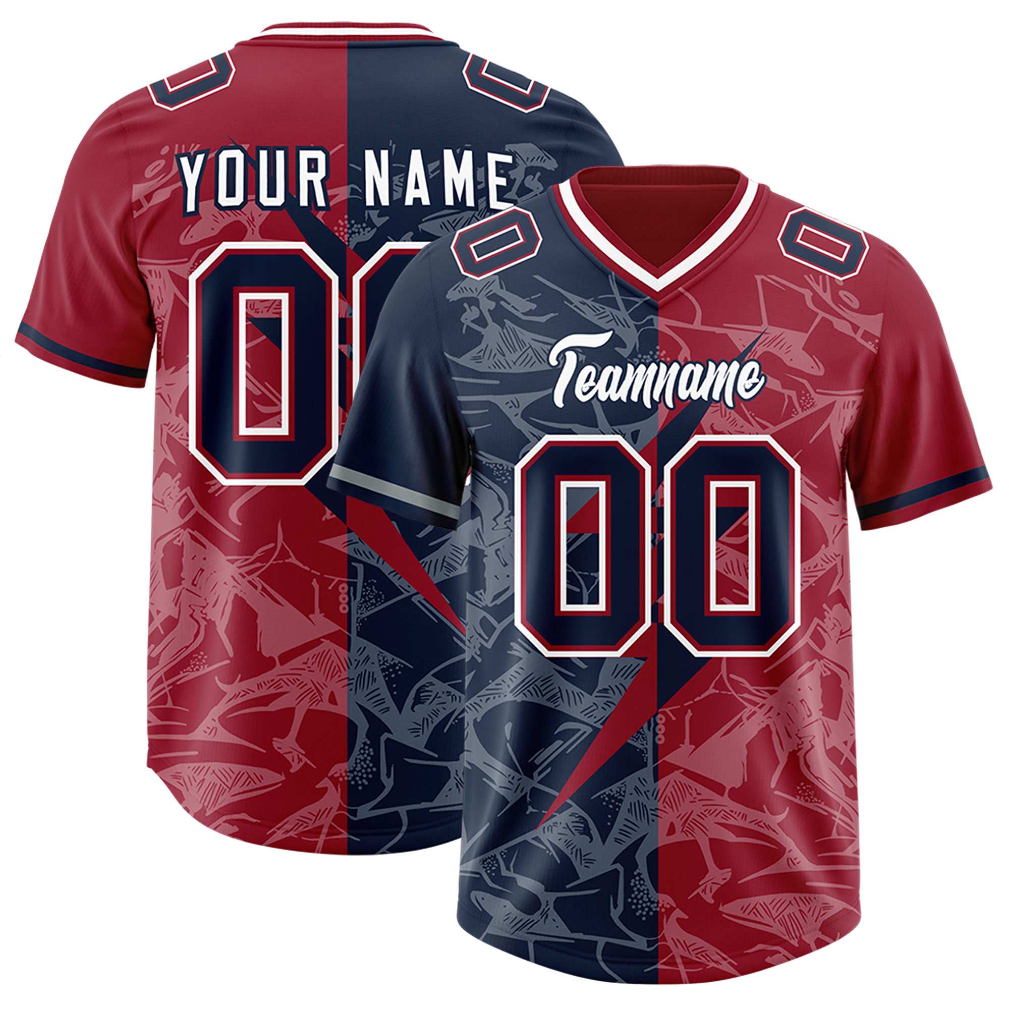 Custom Navy Cardinal Split Personalized Lightning Pattern American Football Jersey