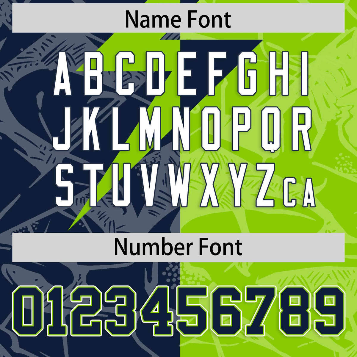 Custom Neon Green Navy Split Personalized Lightning Pattern American Football Jersey