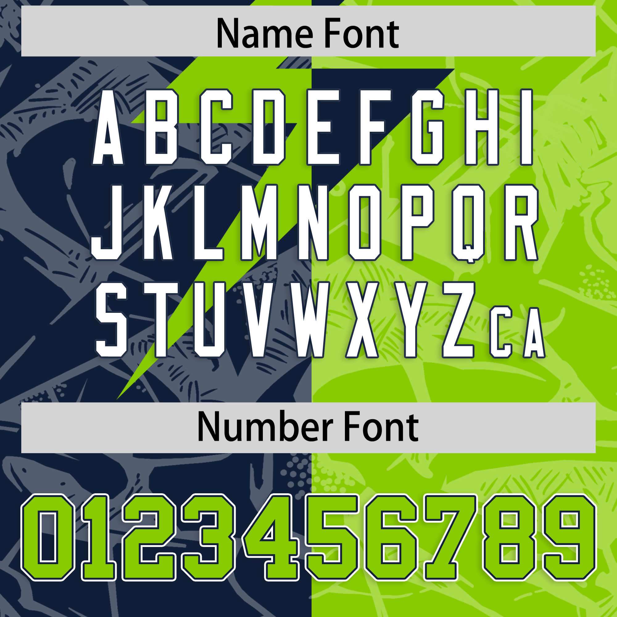 Custom Neon Green Navy Split Personalized Lightning Pattern American Football Jersey