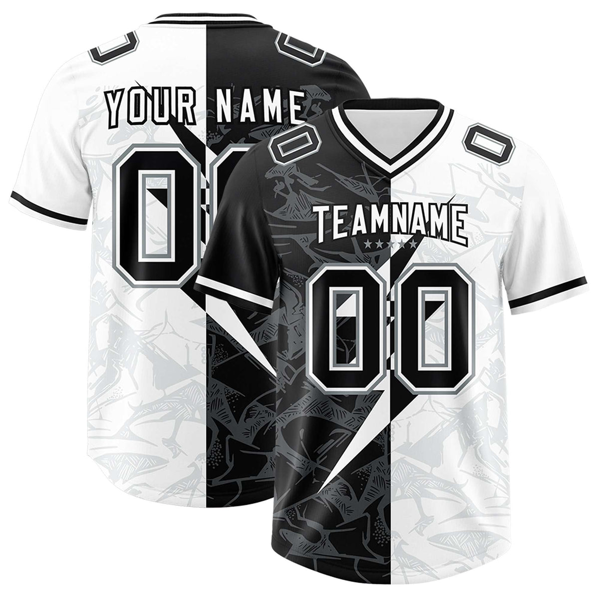Custom White Black Split Personalized Lightning Pattern American Football Jersey