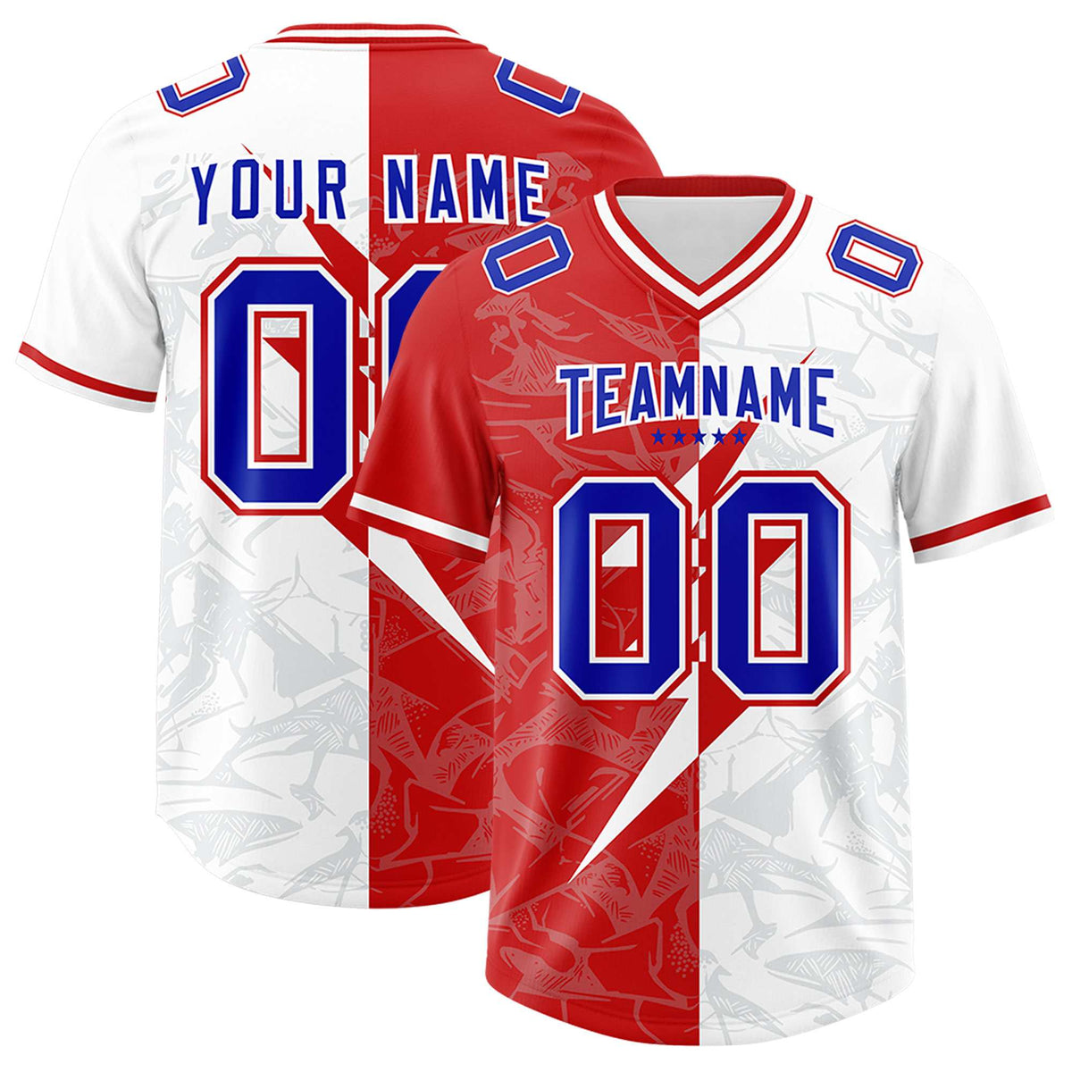 Custom White Red Split Personalized Lightning Pattern American Football Jersey