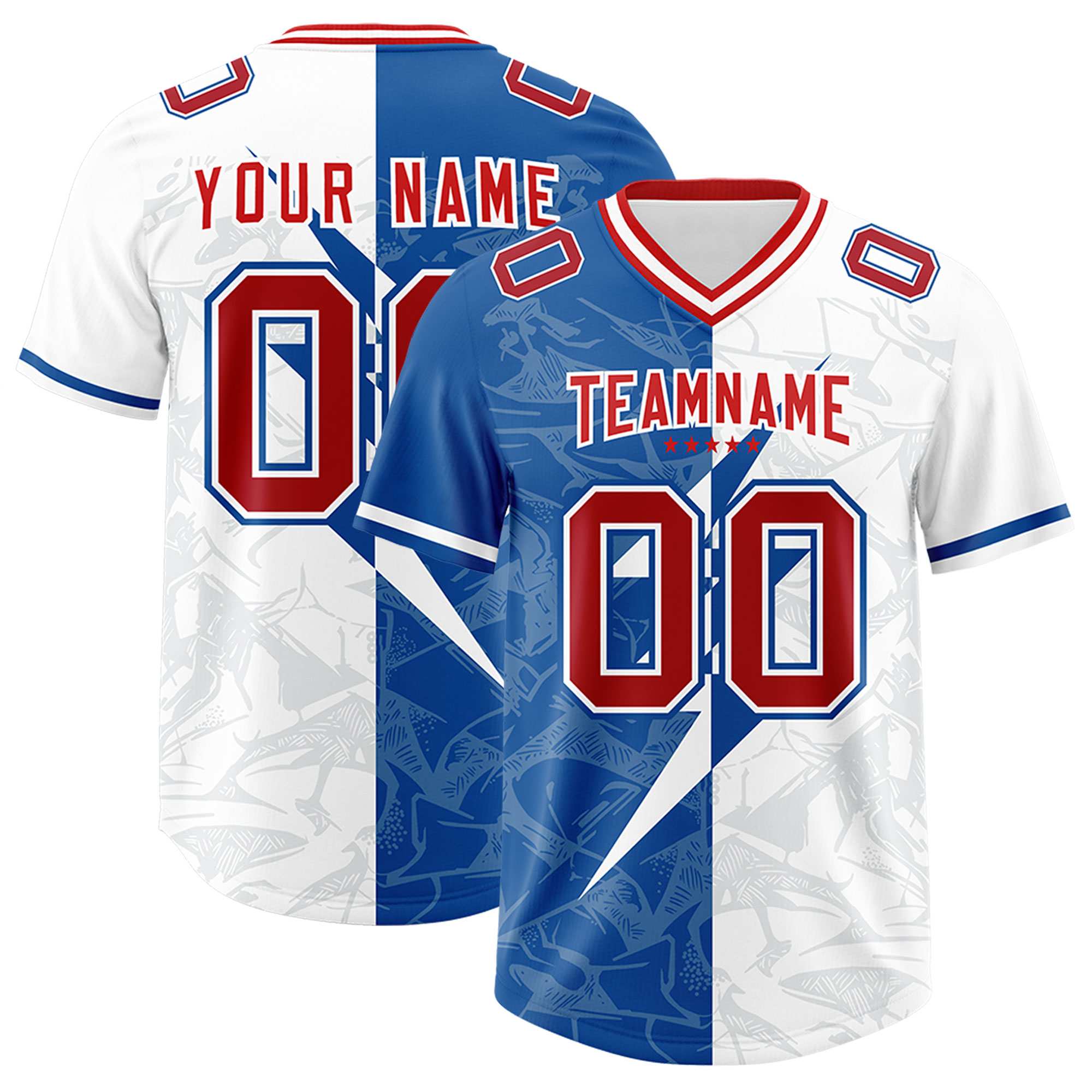 Custom White Royal Split Personalized Lightning Pattern American Football Jersey