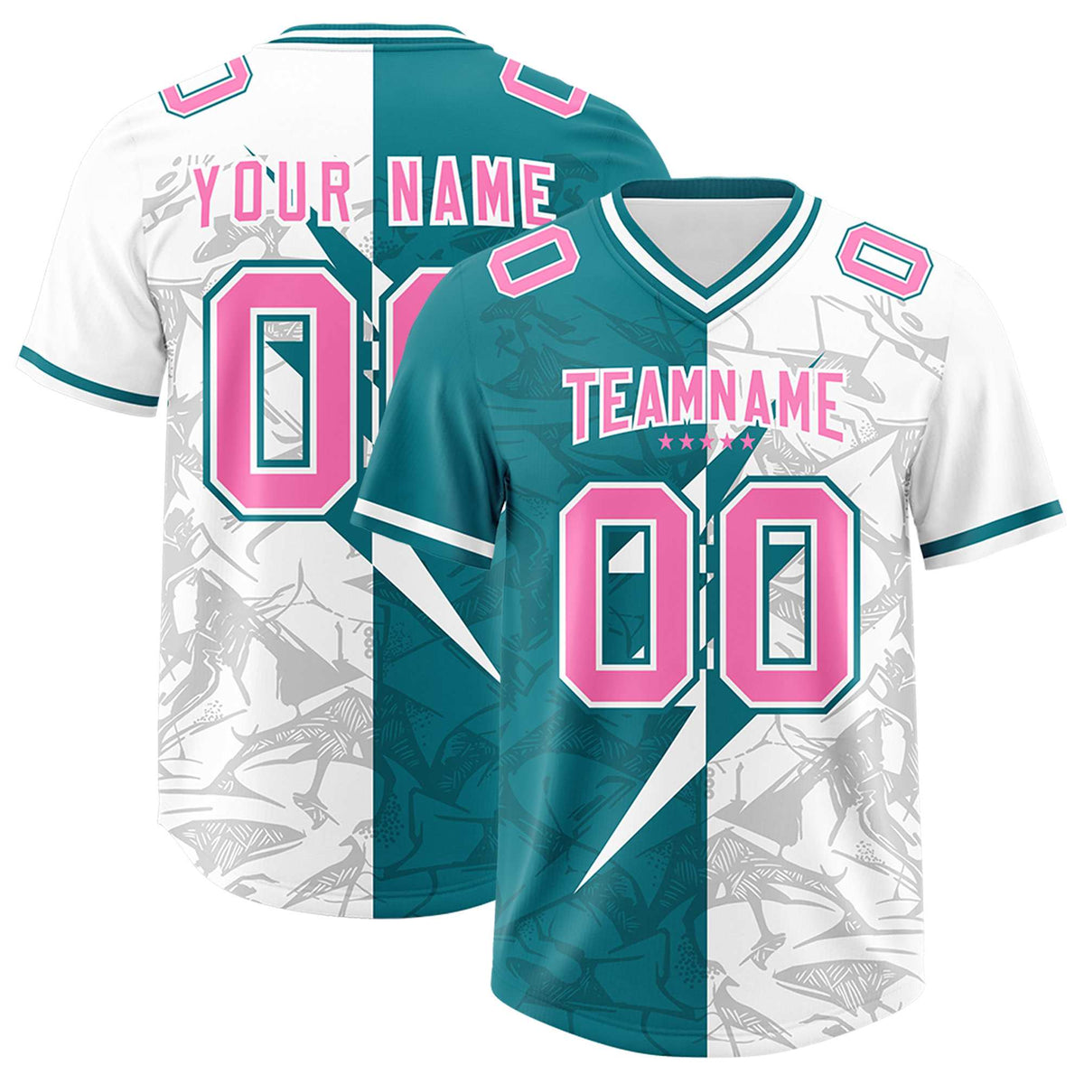 Custom Aqua White Split Personalized Lightning Pattern American Football Jersey