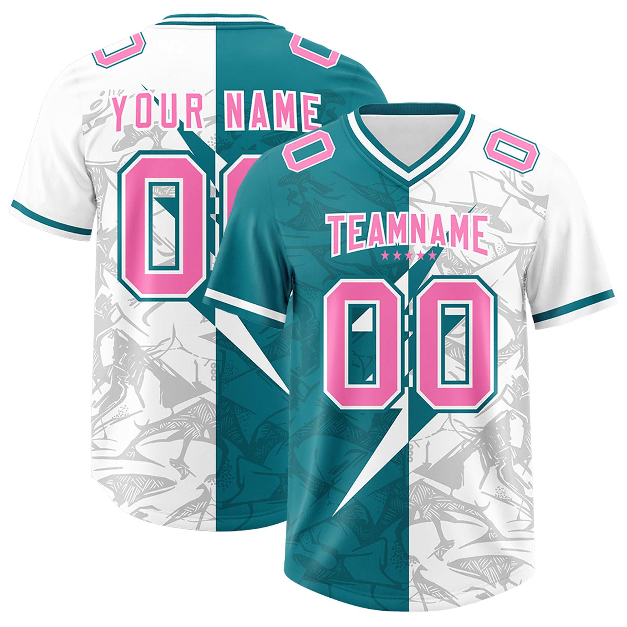 Custom Aqua White Split Personalized Lightning Pattern American Football Jersey