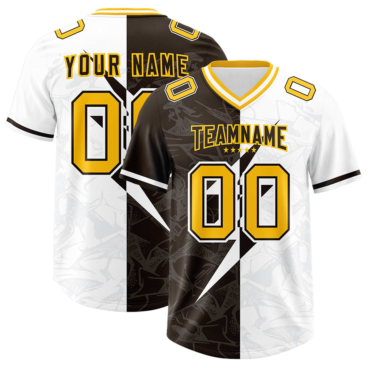 Custom Brown White Split Personalized Lightning Pattern American Football Jersey