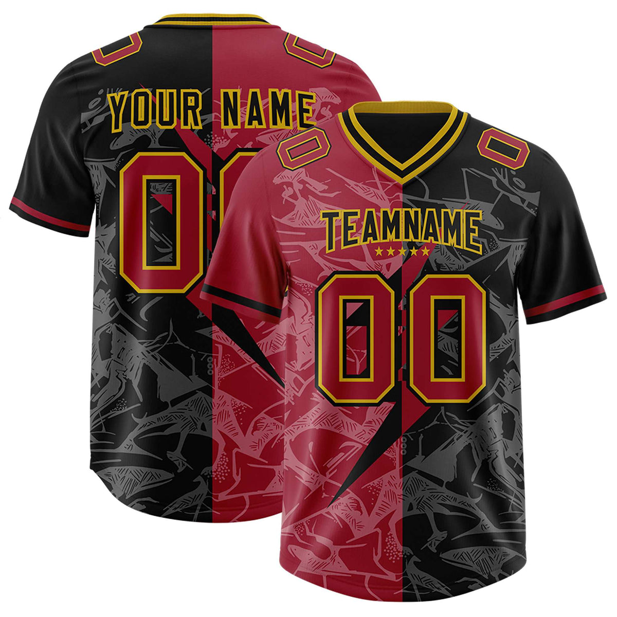 Custom Black Cardinal Split Personalized Lightning Pattern American Football Jersey