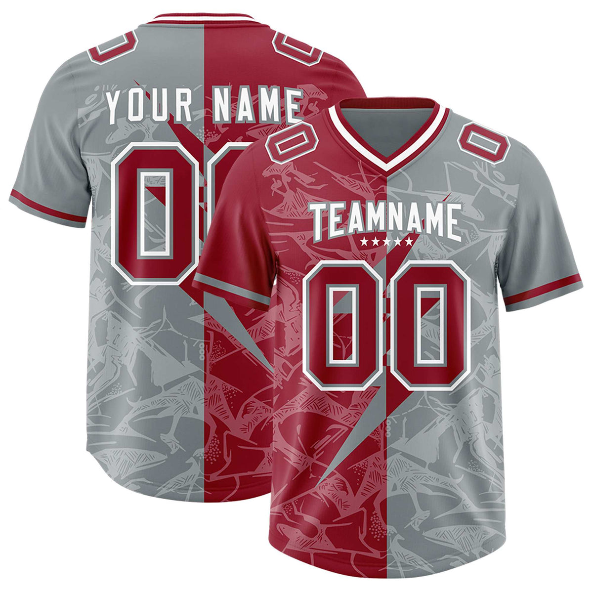 Custom Gray Cardinal Split Personalized Lightning Pattern American Football Jersey