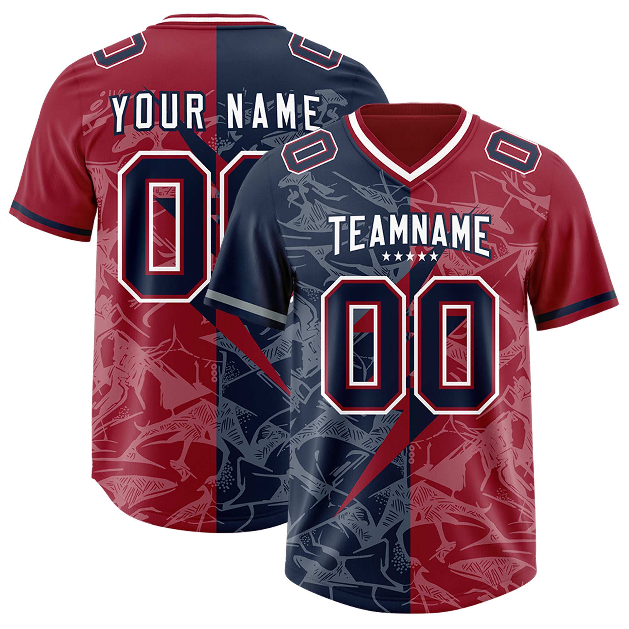 Custom Navy Cardinal Split Personalized Lightning Pattern American Football Jersey