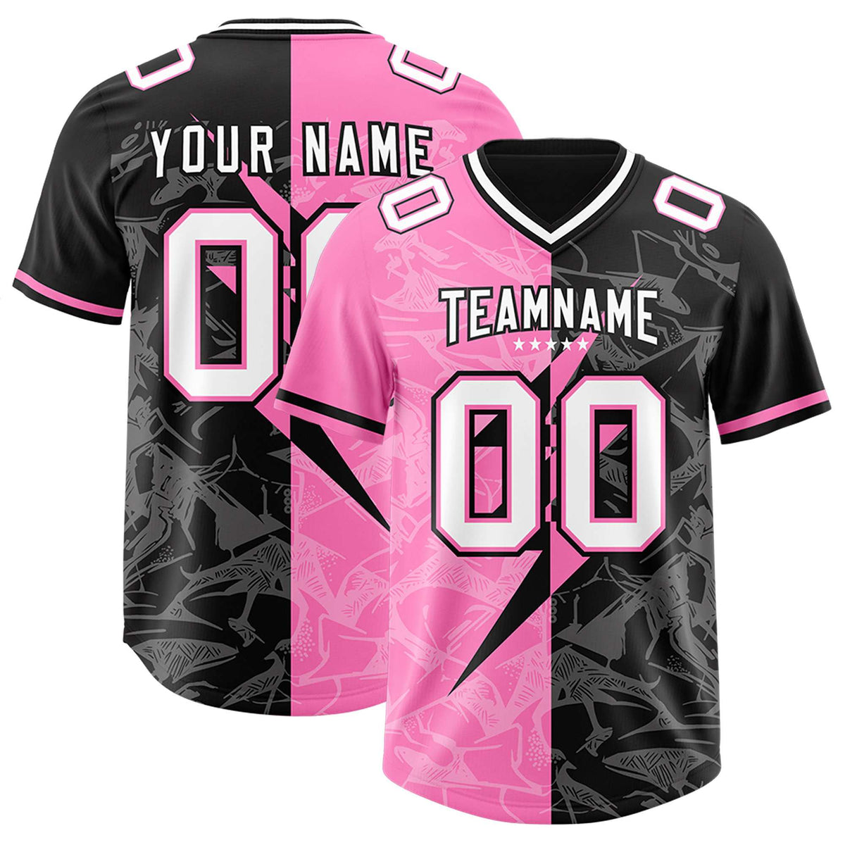 Custom Black Pink Split Personalized Lightning Pattern American Football Jersey