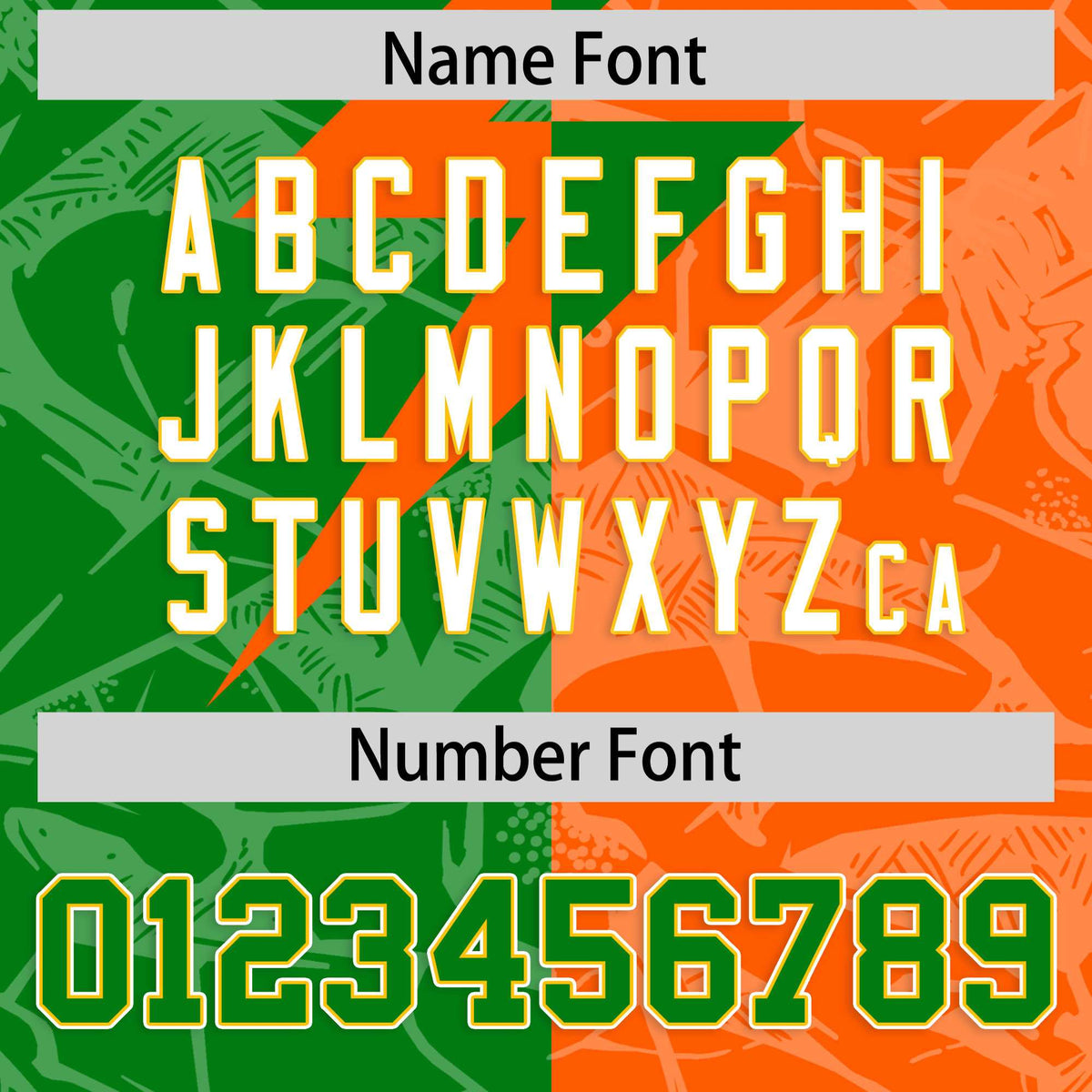 Custom Orange Kelly Green Split Personalized Lightning Pattern American Football Jersey