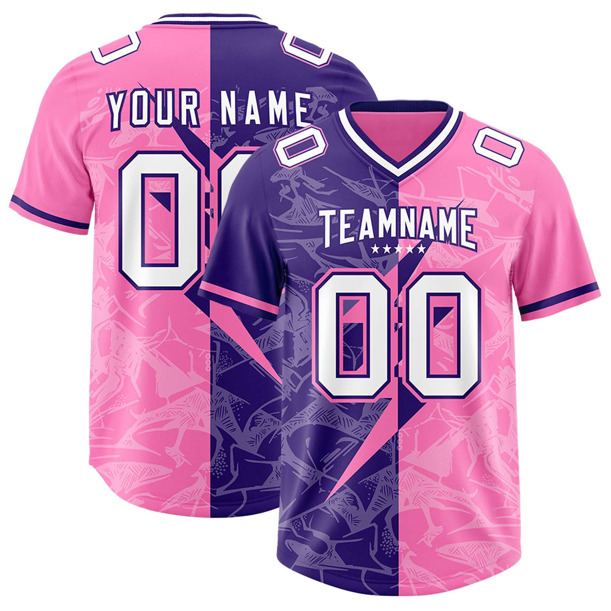 Custom Pink Purple Split Personalized Lightning Pattern American Football Jersey