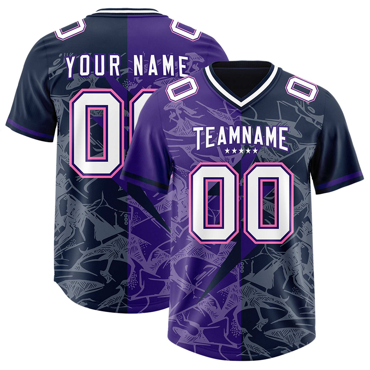 Custom Navy Purple Split Personalized Lightning Pattern American Football Jersey