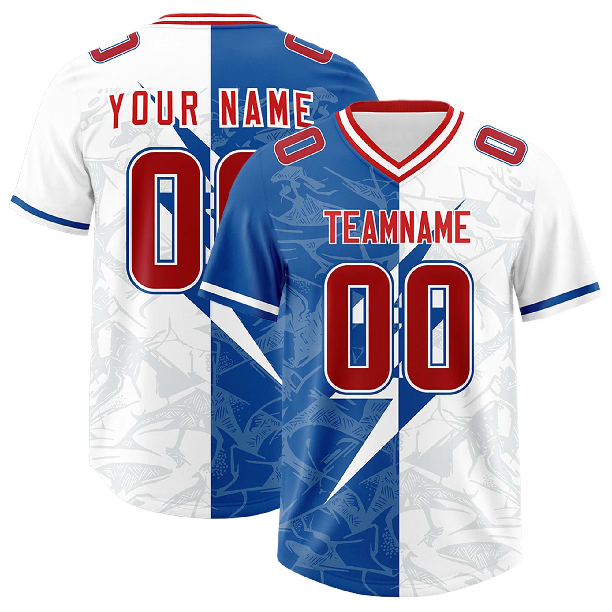 Custom White Royal Split Personalized Lightning Pattern American Football Jersey