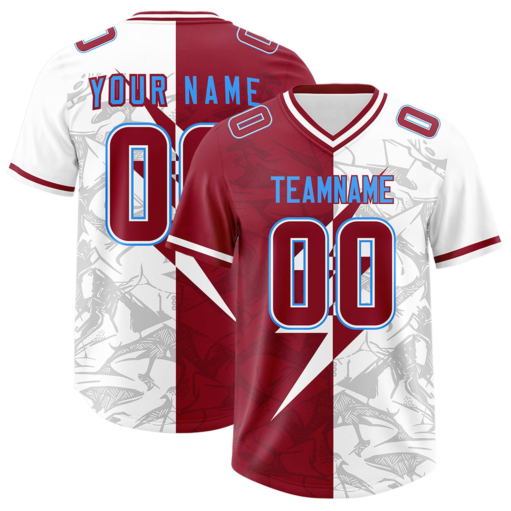 Custom Cardinal White Split Personalized Lightning Pattern American Football Jersey