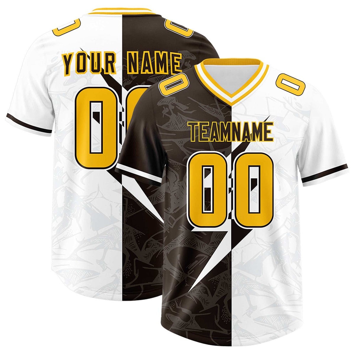 Custom Brown White Split Personalized Lightning Pattern American Football Jersey