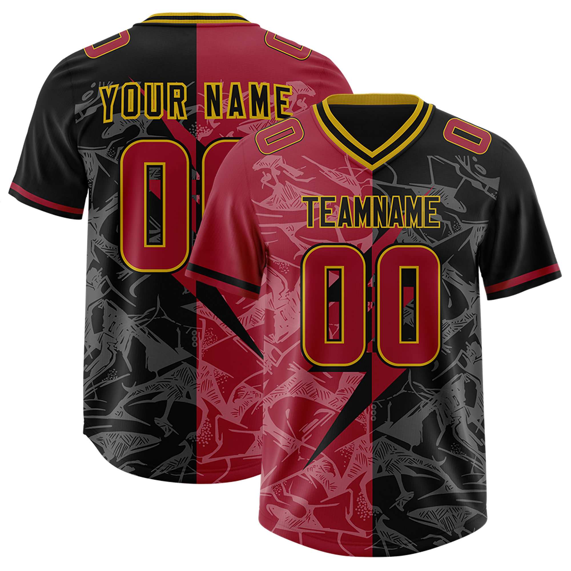 Custom Black Cardinal Split Personalized Lightning Pattern American Football Jersey