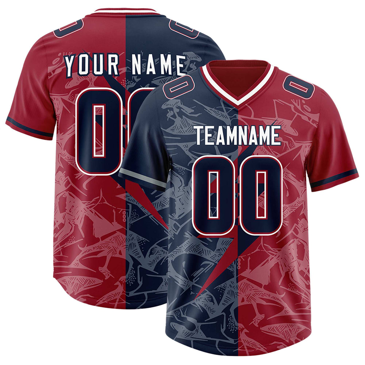 Custom Navy Cardinal Split Personalized Lightning Pattern American Football Jersey