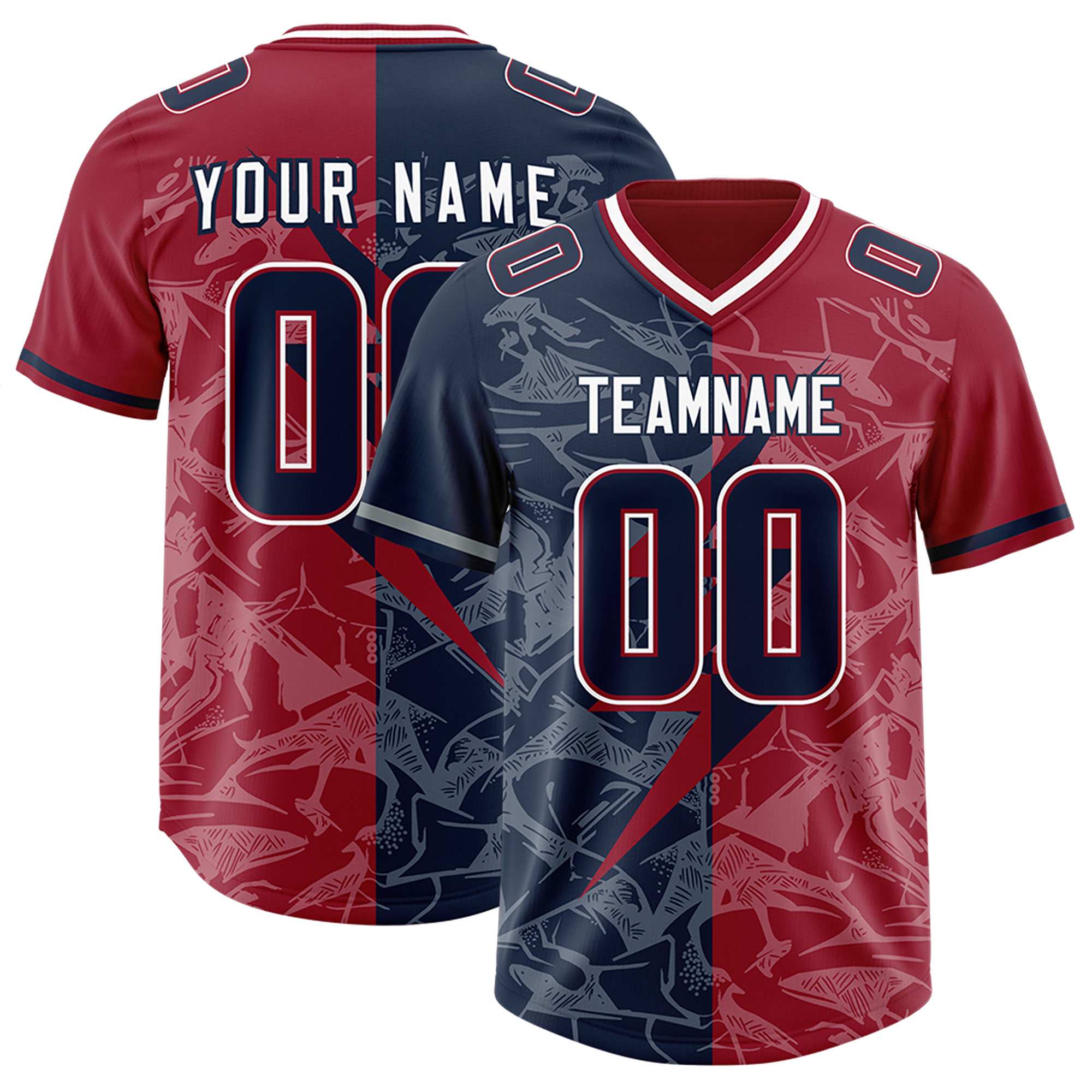 Custom Navy Cardinal Split Personalized Lightning Pattern American Football Jersey