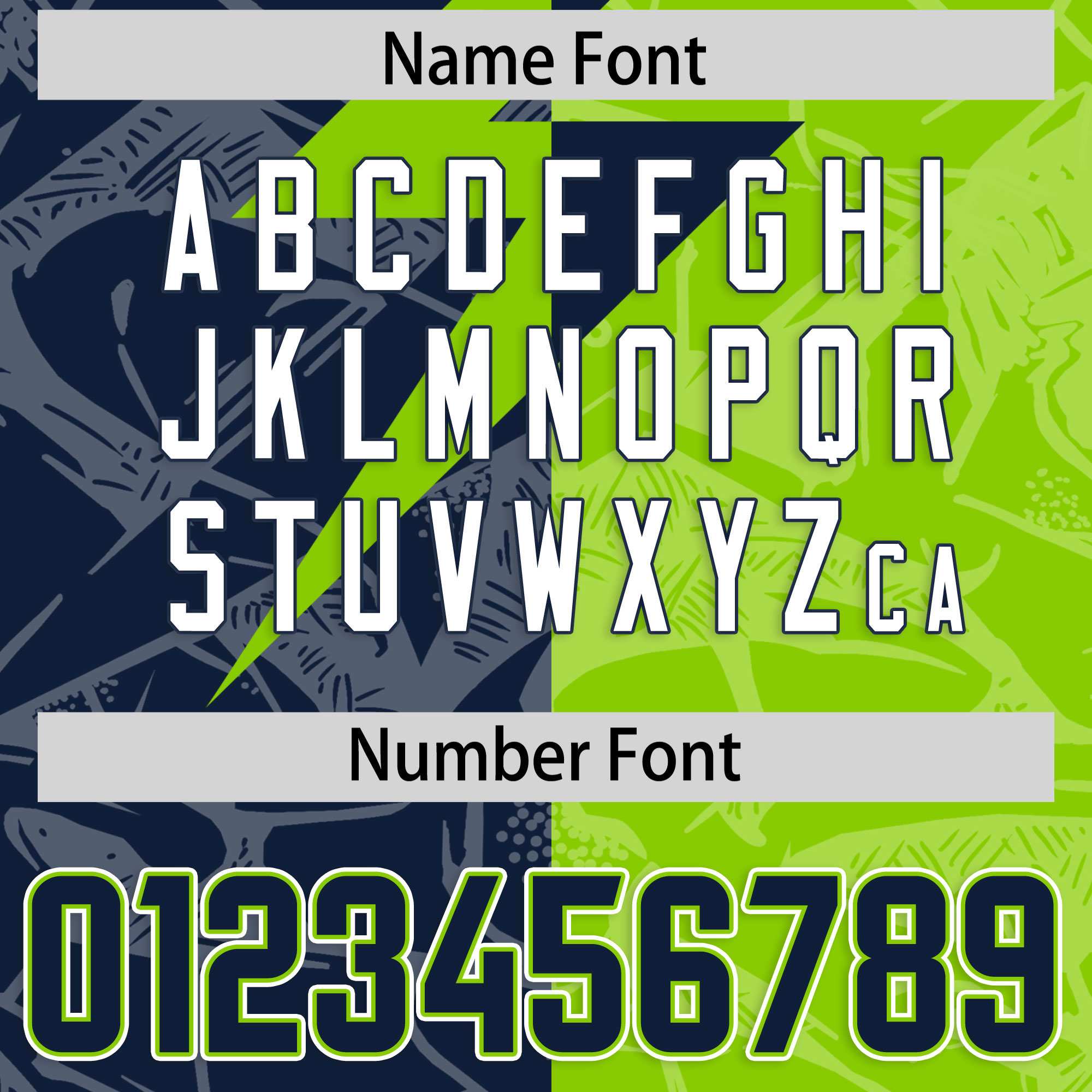 Custom Neon Green Navy Split Personalized Lightning Pattern American Football Jersey