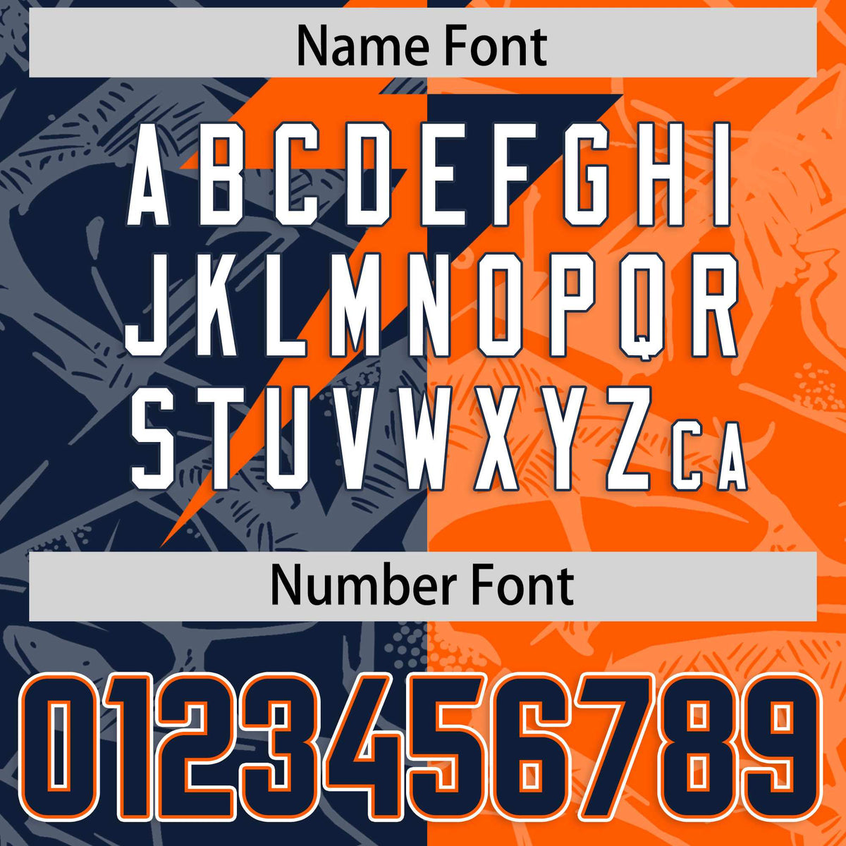 Custom Orange Navy Split Personalized Lightning Pattern American Football Jersey