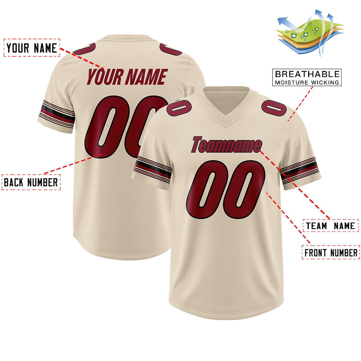 Custom Cream Red Retro Personalized Sleeve Line Authentic American Football Jersey