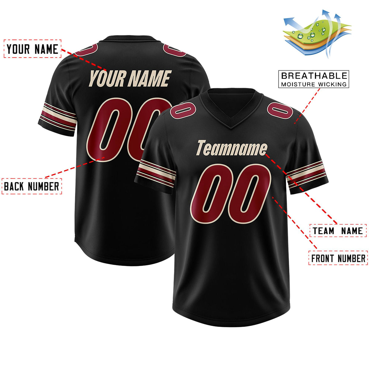 Custom Black Red Retro Personalized Sleeve Line Authentic American Football Jersey