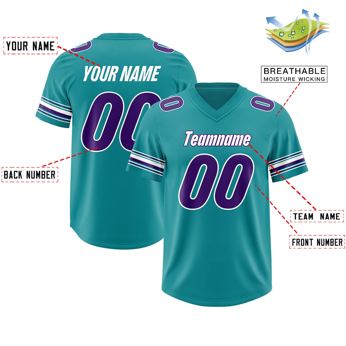 Custom Aqua Purple Retro Personalized Sleeve Line Authentic American Football Jersey
