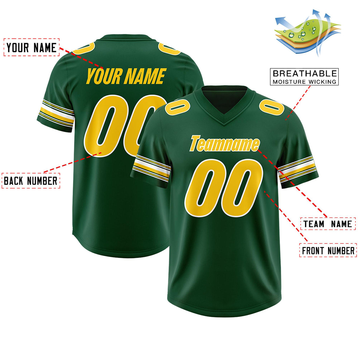 Custom Green Gold Retro Personalized Sleeve Line Authentic American Football Jersey