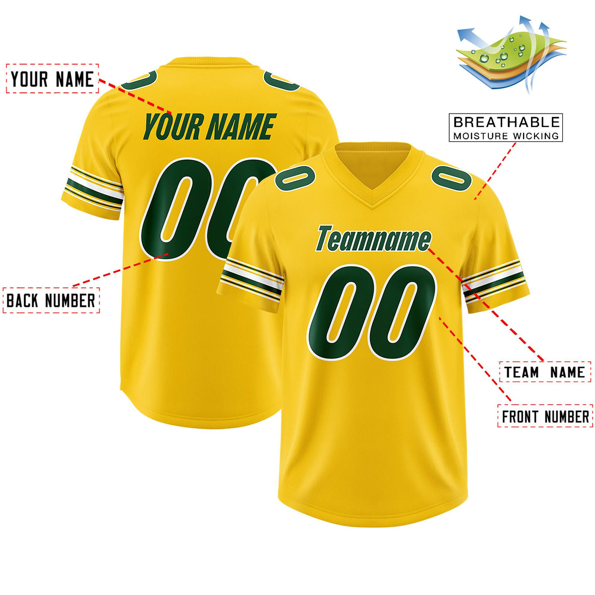 Custom Gold Green Retro Personalized Sleeve Line Authentic American Football Jersey