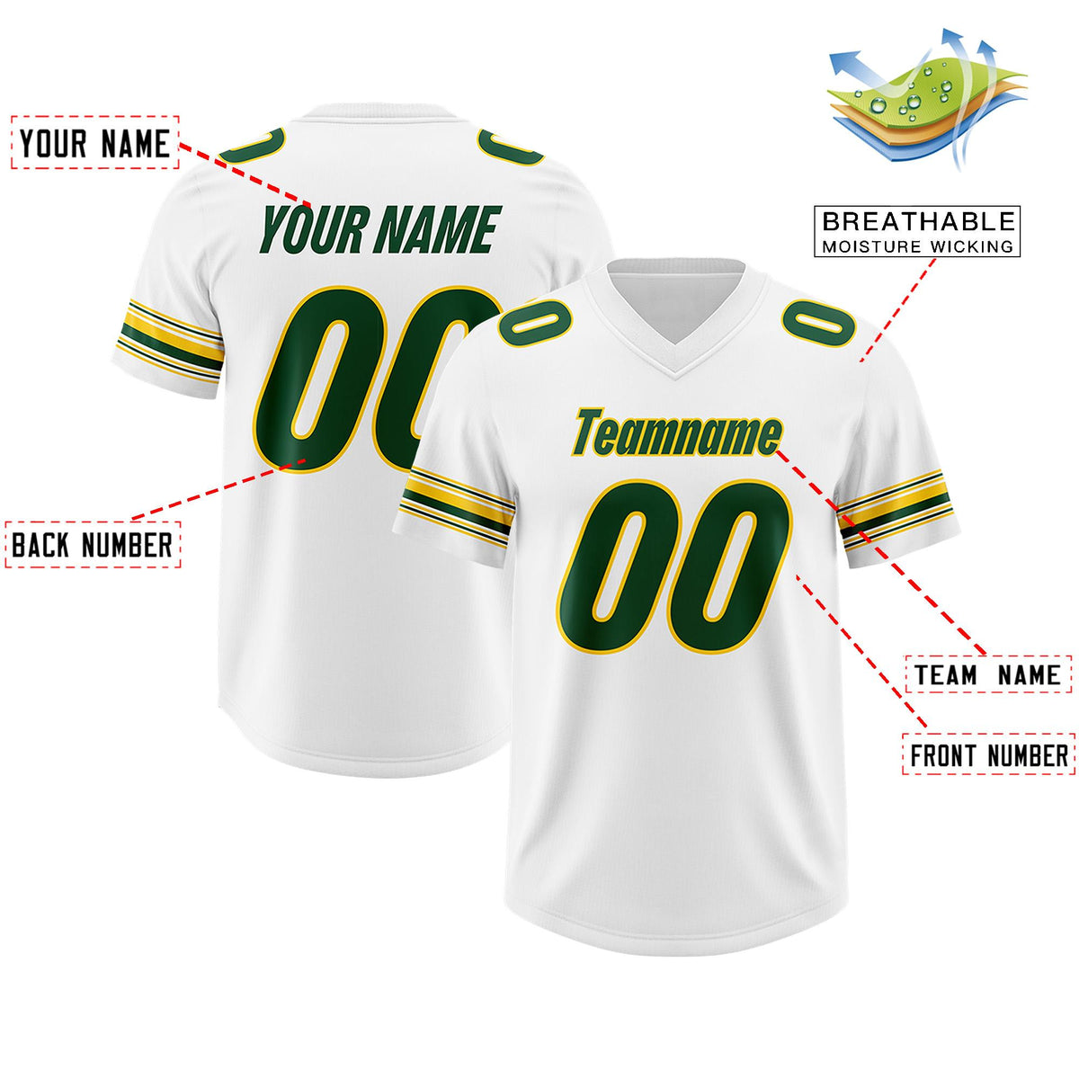 Custom White Green Retro Personalized Sleeve Line Authentic American Football Jersey