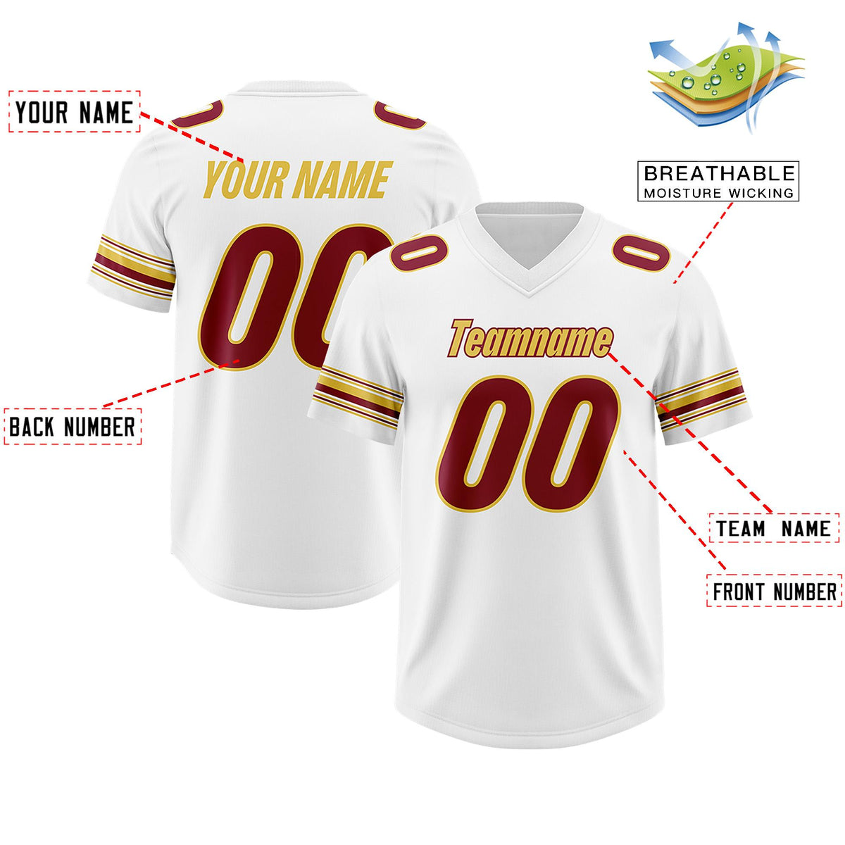 Custom White Red Retro Personalized Sleeve Line Authentic American Football Jersey