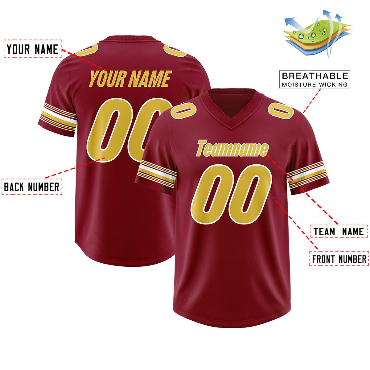 Custom Red Old Gold Retro Personalized Sleeve Line Authentic American Football Jersey