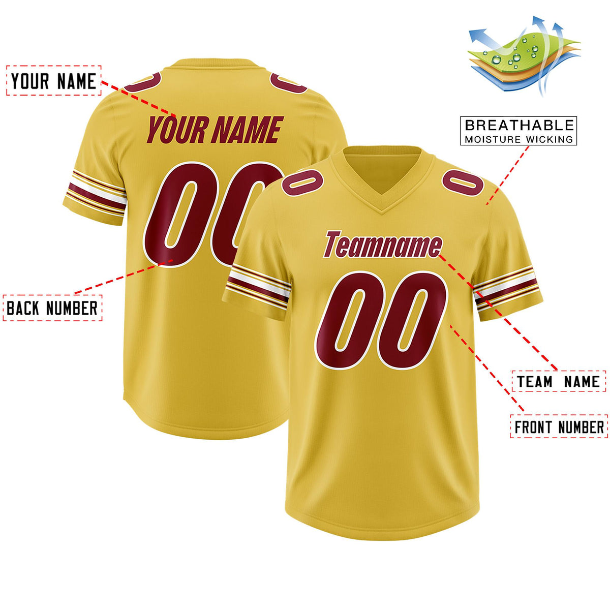 Custom Old Gold Red Retro Personalized Sleeve Line Authentic American Football Jersey