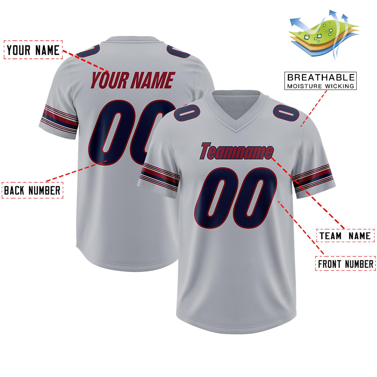 Custom Gray Navy Retro Personalized Sleeve Line Authentic American Football Jersey