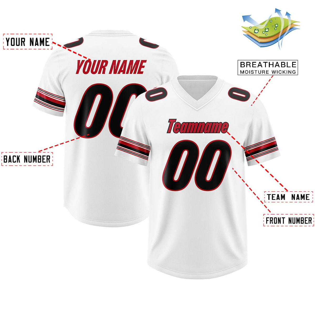 Custom White Red Retro Personalized Sleeve Line Authentic American Football Jersey