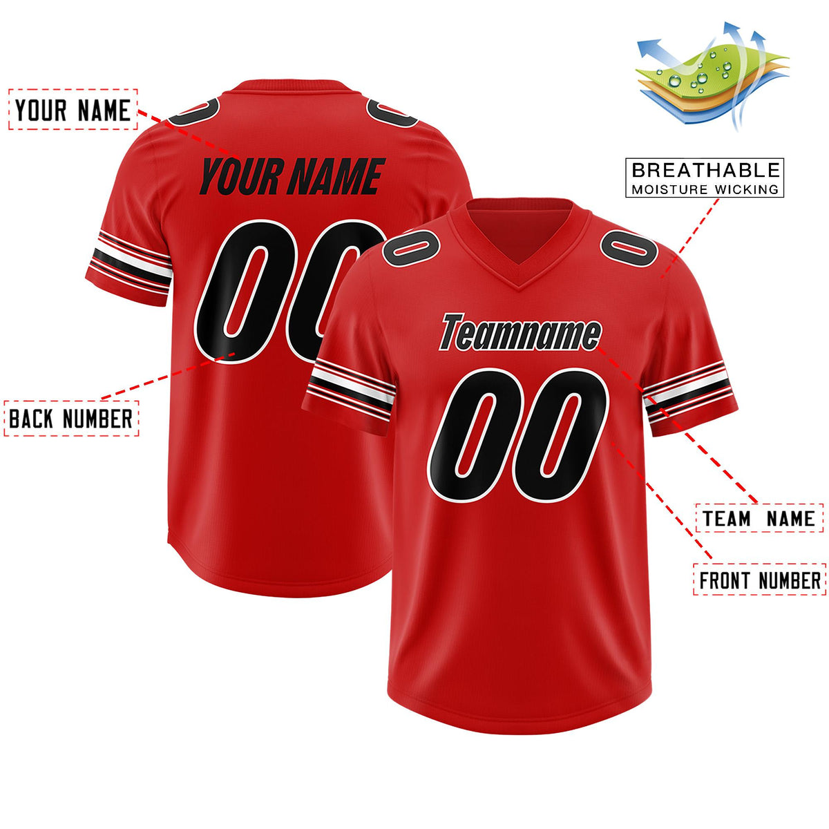 Custom Red Black Retro Personalized Sleeve Line Authentic American Football Jersey