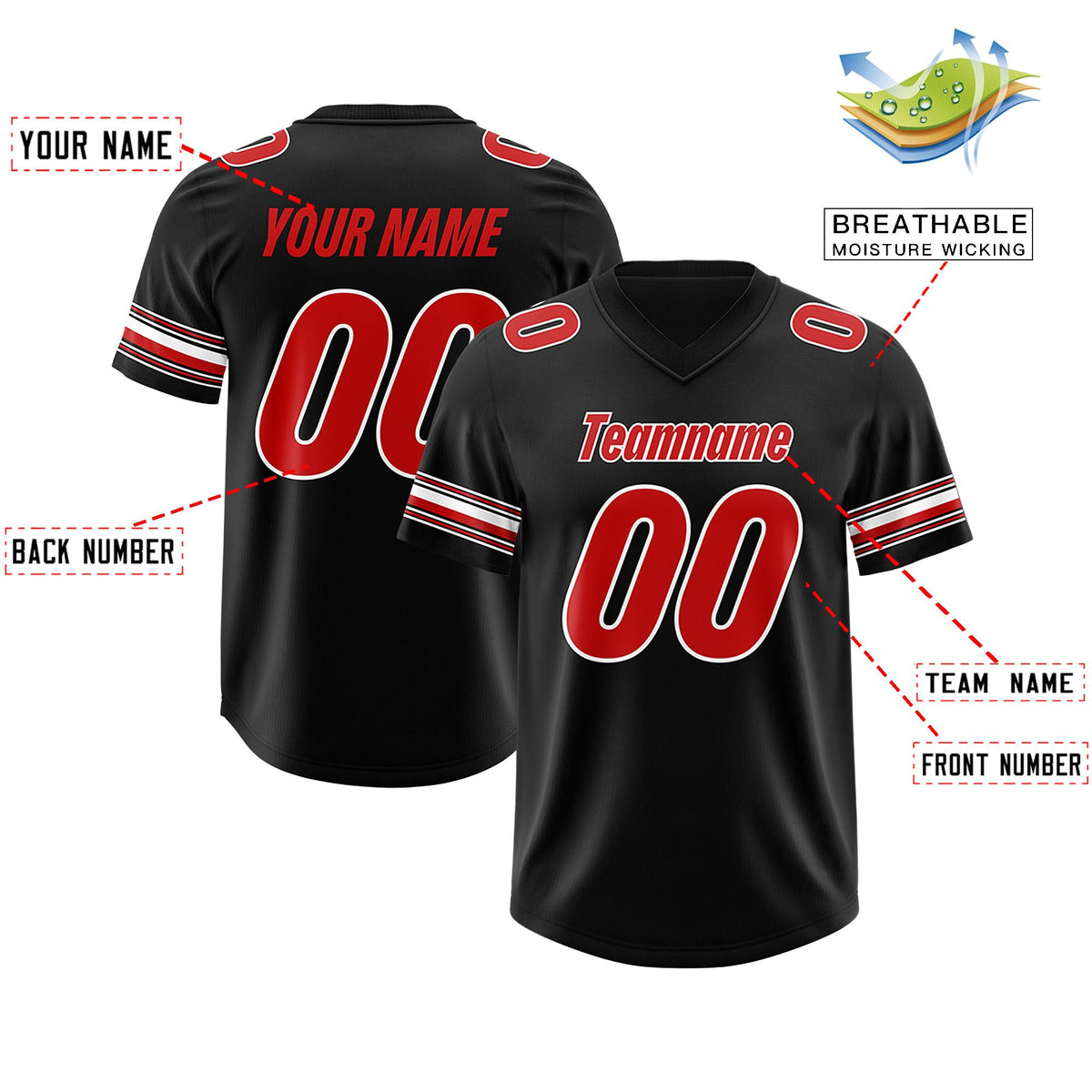 Custom Black Red Retro Personalized Sleeve Line Authentic American Football Jersey