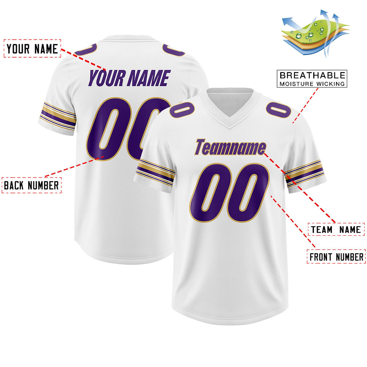 Custom White Purple Retro Personalized Sleeve Line Authentic American Football Jersey