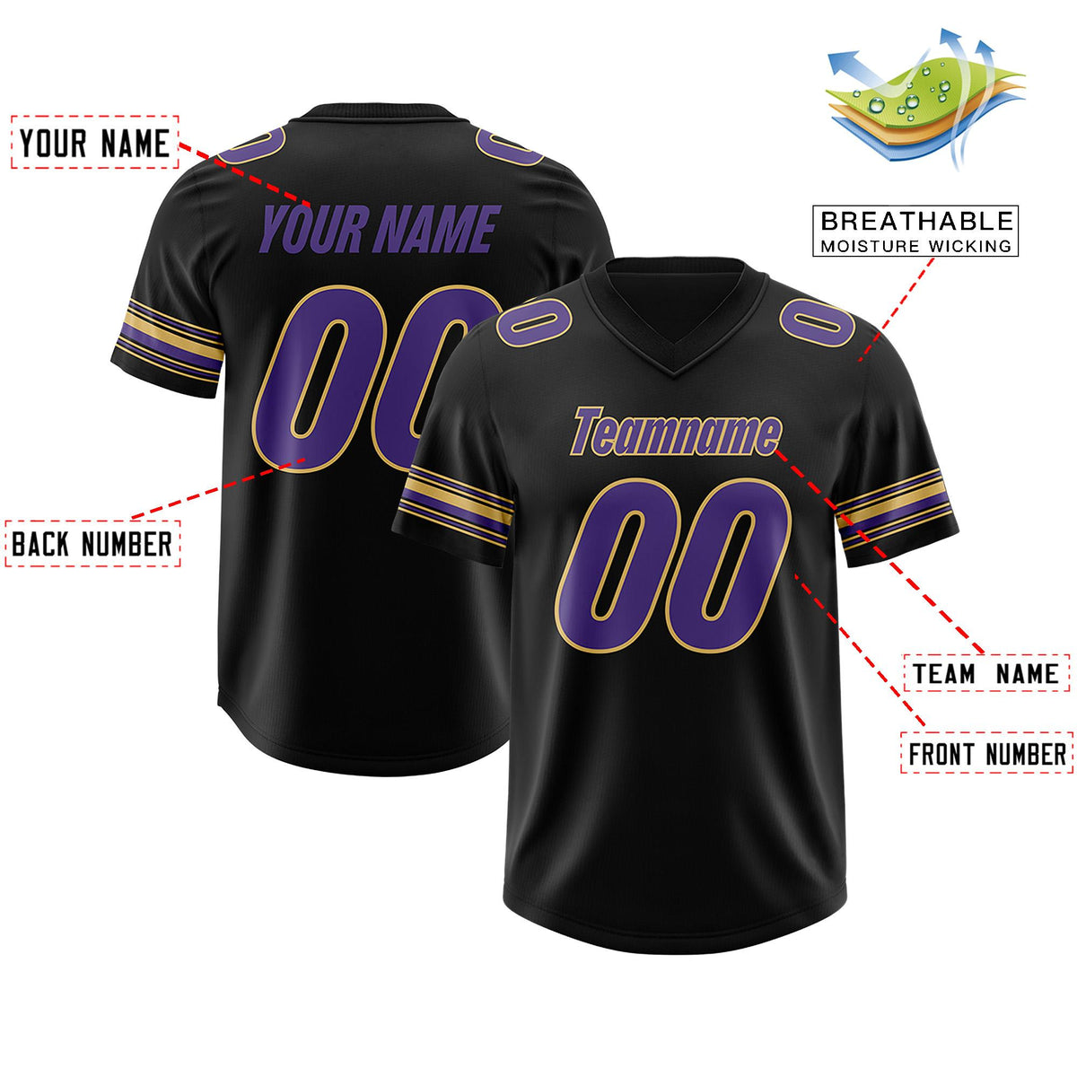 Custom Black Purple Retro Personalized Sleeve Line Authentic American Football Jersey