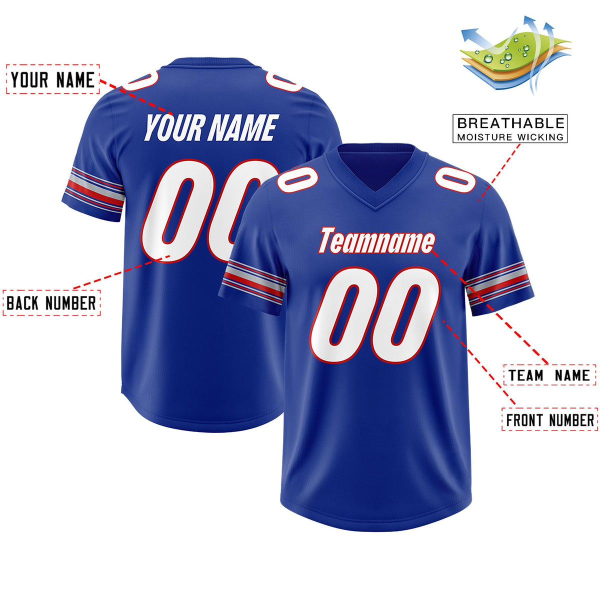 Custom Royal White Retro Personalized Sleeve Line Authentic American Football Jersey