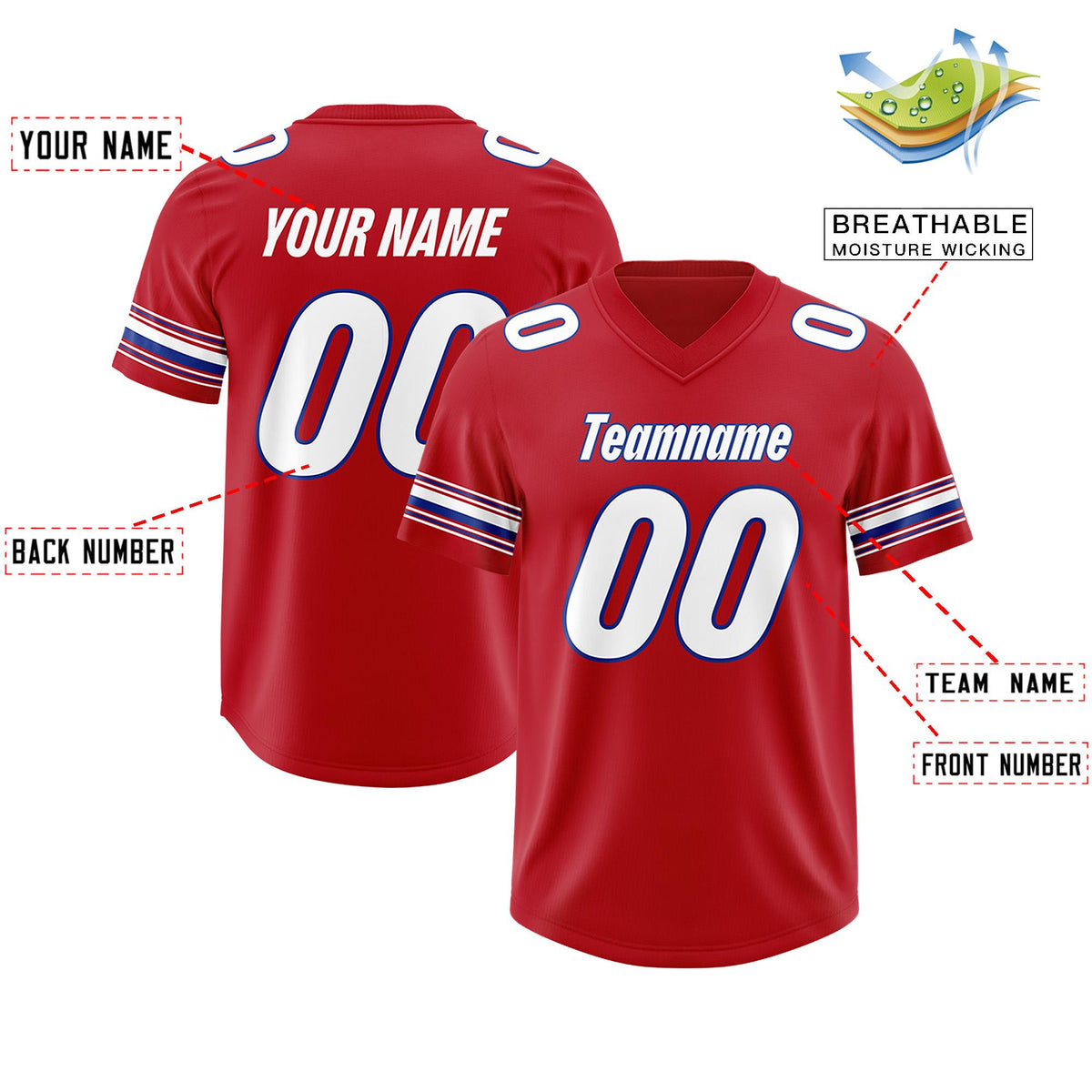 Custom Red White Retro Personalized Sleeve Line Authentic American Football Jersey