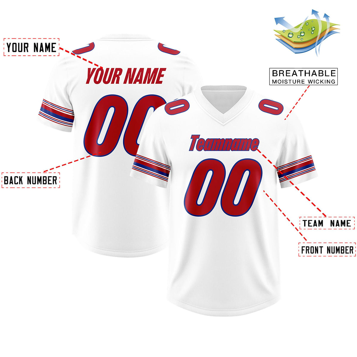 Custom White Red Retro Personalized Sleeve Line Authentic American Football Jersey