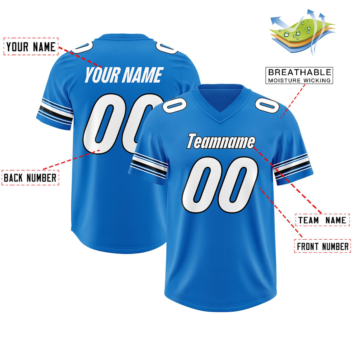 Custom Panther Blue White Retro Personalized Sleeve Line Authentic American Football Jersey