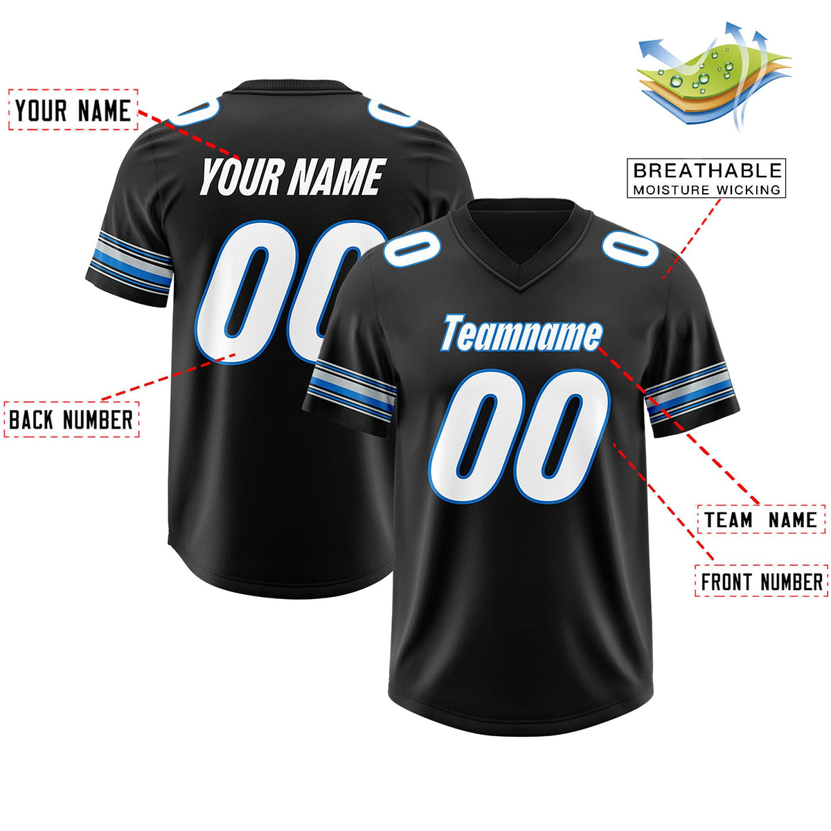 Custom Black White Retro Personalized Sleeve Line Authentic American Football Jersey