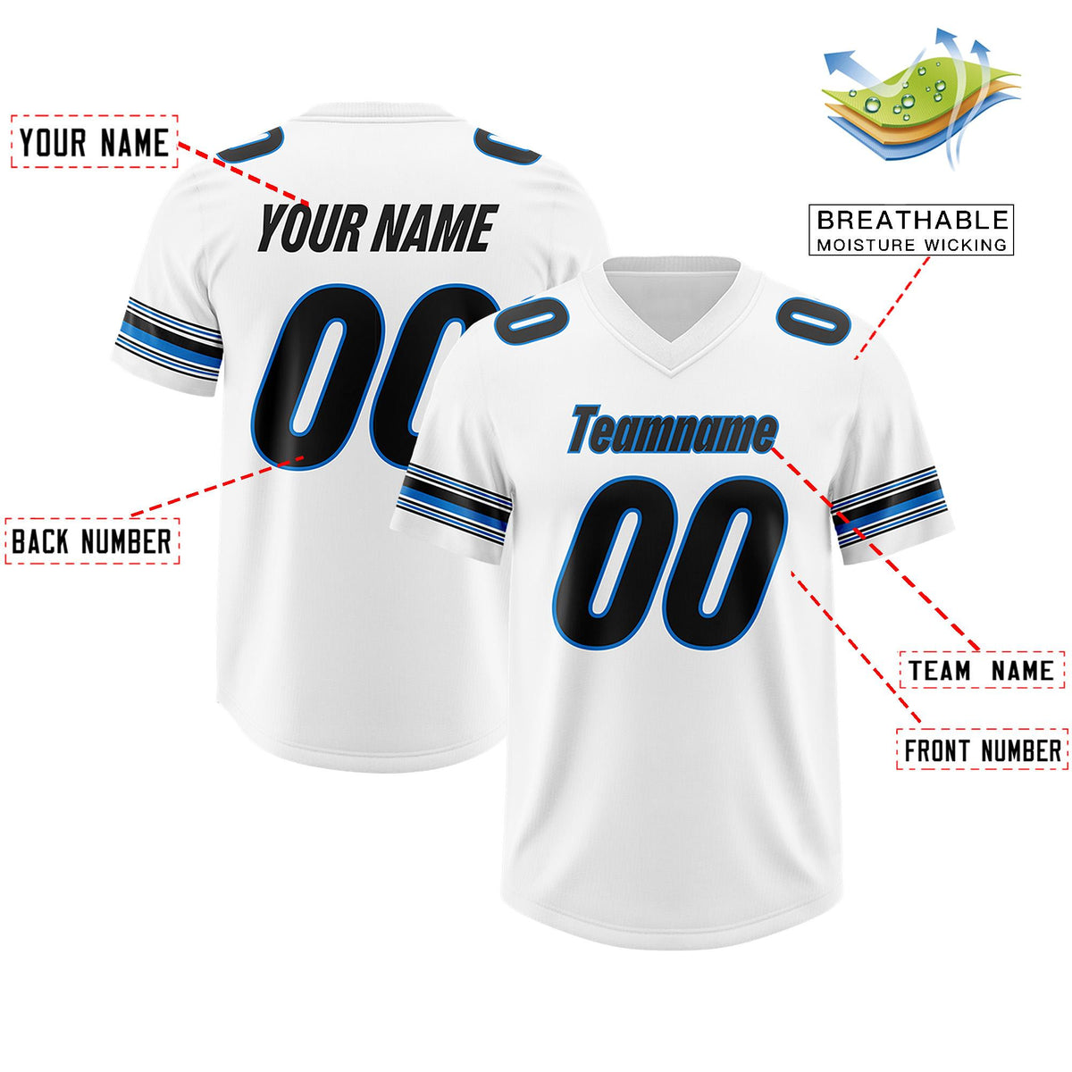 Custom White Black Retro Personalized Sleeve Line Authentic American Football Jersey