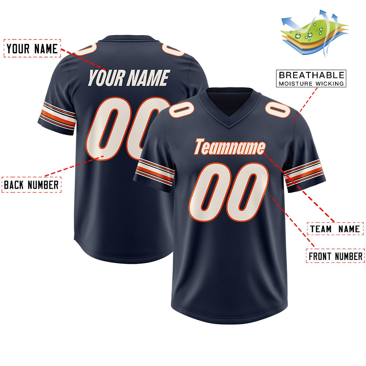 Custom Navy Cream Retro Personalized Sleeve Line Authentic American Football Jersey